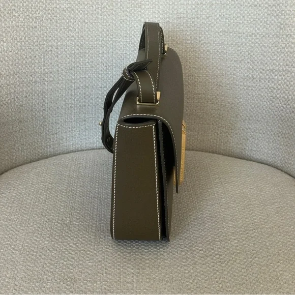 DeMellier Dark Olive Crossbody / Shoulder Smooth Leather Bag with Gold Hardware - Picture 3 of 11